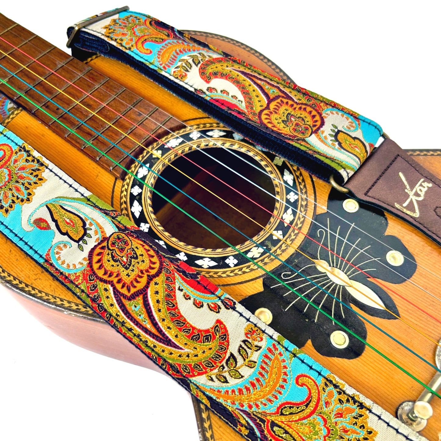 The Sgt. Pepper Red & Blue Paisley Guitar Strap - Vtar Vegan Guitar Straps