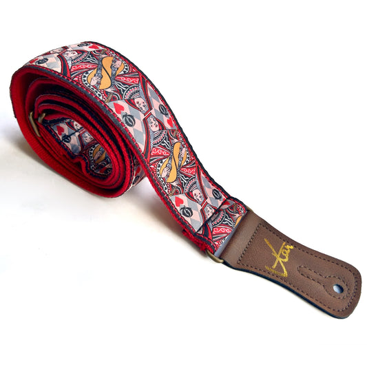 The Red Queen of Hearts Pink Guitar Strap - Vtar Vegan Guitar Straps