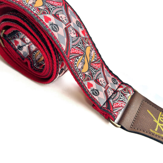 The Red Queen of Hearts Pink Guitar Strap - Vtar Vegan Guitar Straps