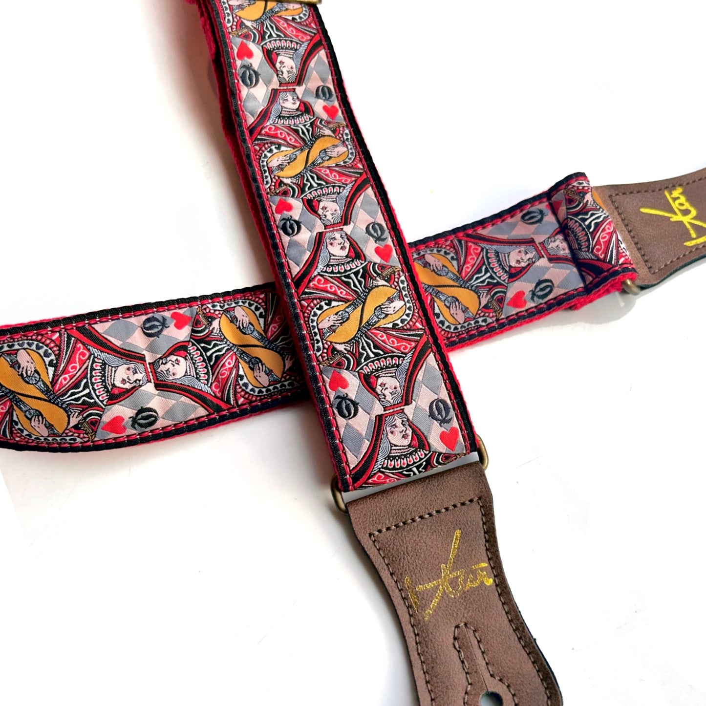 The Red Queen of Hearts Pink Guitar Strap - Vtar Vegan Guitar Straps