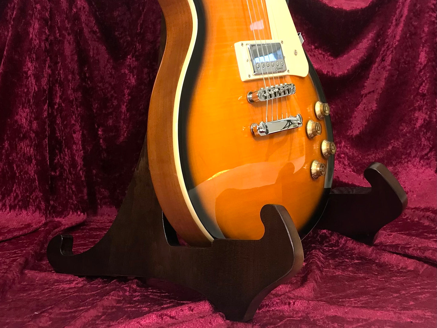 The Universal Wooden Display Guitar Stand by Dannan - Dark Walnut