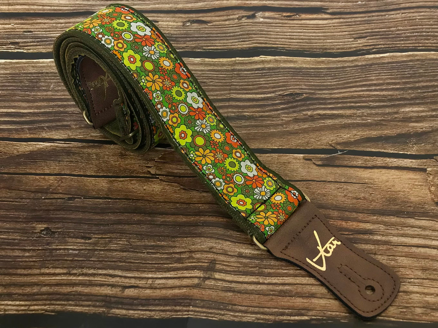 Guitar Strap - Vegan Green Floral Cotton Hemp Strap by Vtar