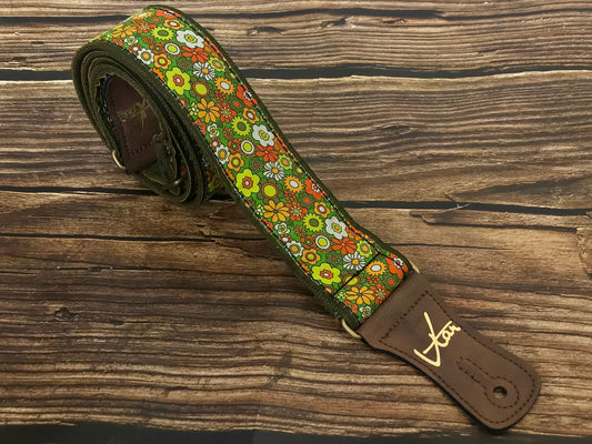 Guitar Strap - Vegan Green Floral Cotton Hemp Strap by Vtar