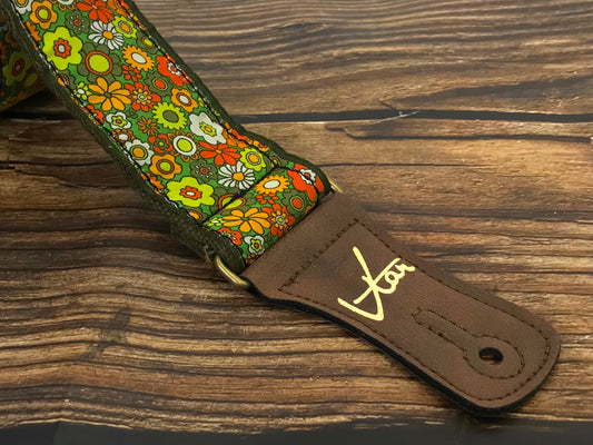 Guitar Strap - Vegan Green Floral Cotton Hemp Strap by Vtar