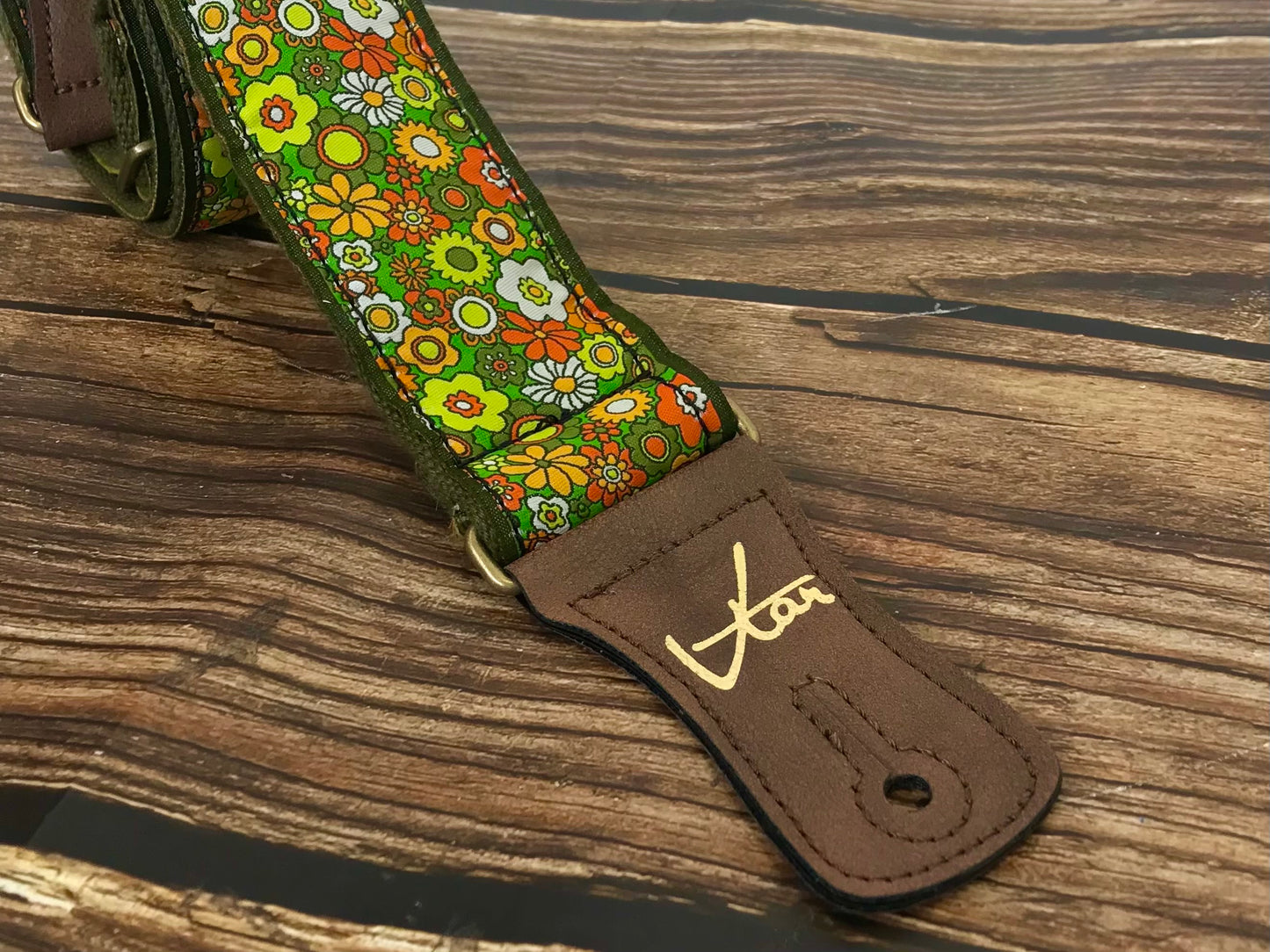 Guitar Strap - Vegan Green Floral Cotton Hemp Strap by Vtar