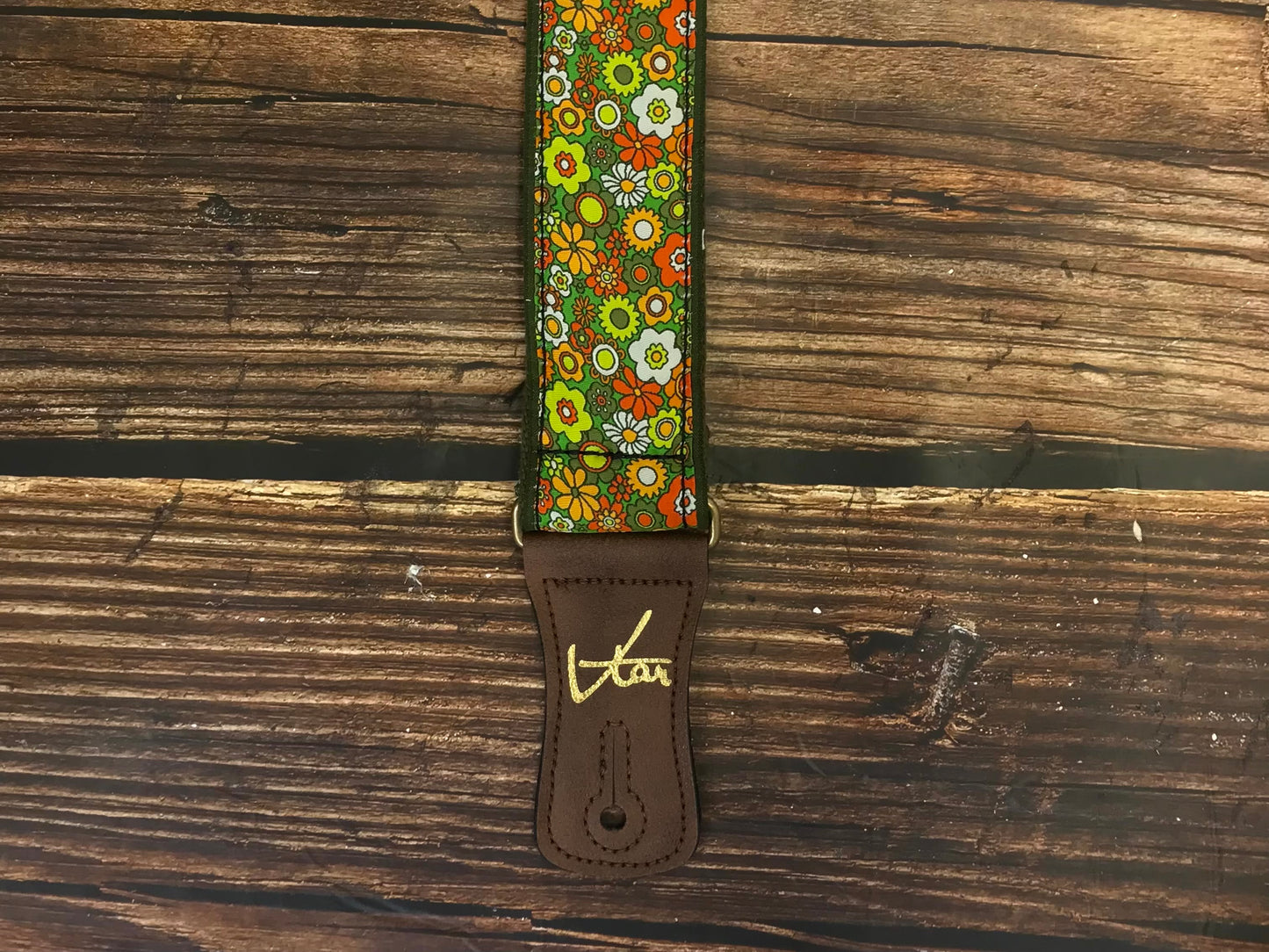 Guitar Strap - Vegan Green Floral Cotton Hemp Strap by Vtar