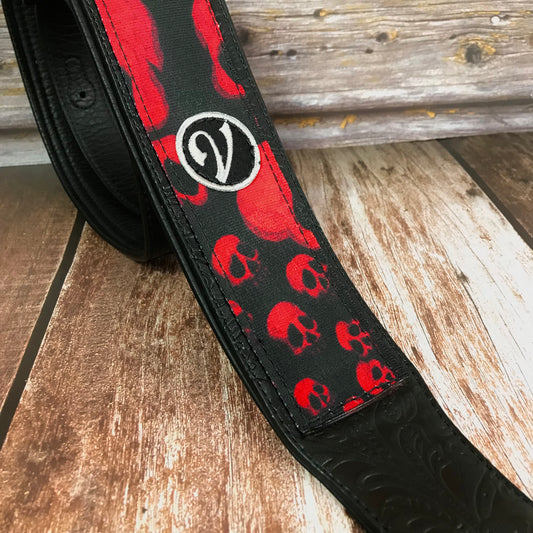 Guitar Strap - Vegan Padded Red Skull by Vtar