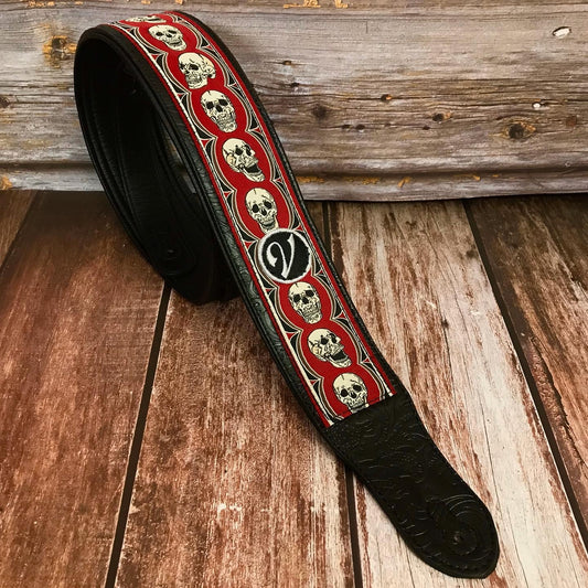 Red Padded Metal Skull Guitar Strap