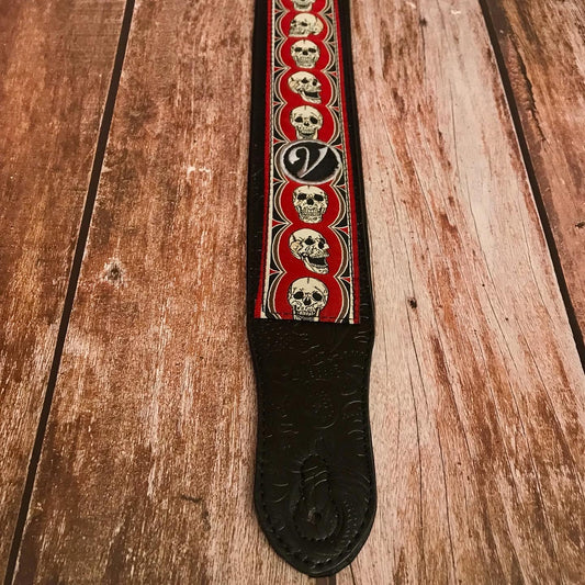 Red Padded Metal Skull Guitar Strap