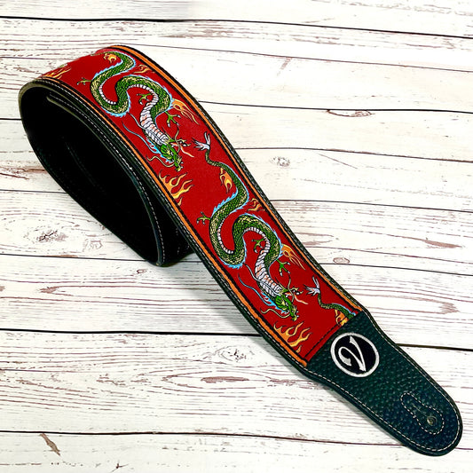 The Jimmy Page Dragon Suit Guitar Strap in Red- Vtar Vegan Guitar Straps