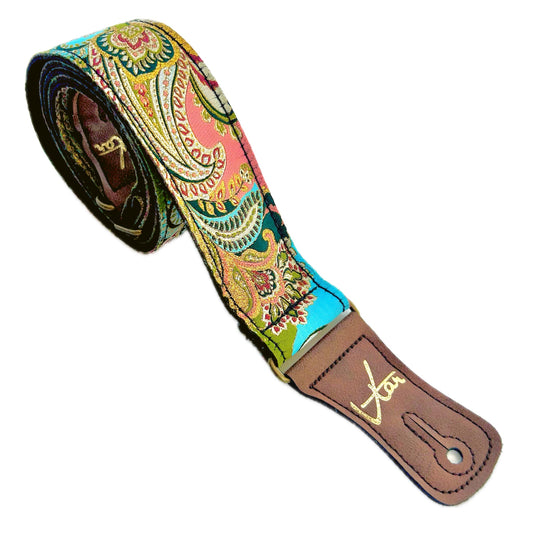 The Sweet Dreams Pink & Blue Paisley Guitar Strap - Vtar Vegan Guitar Straps