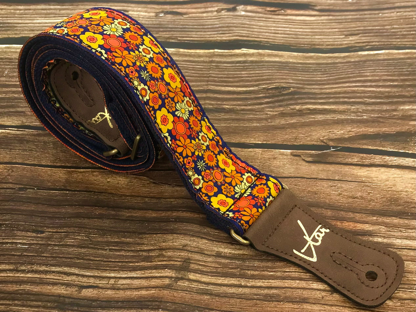 Guitar Strap - Vegan Golden Floral Cotton Hemp Strap by Vtar