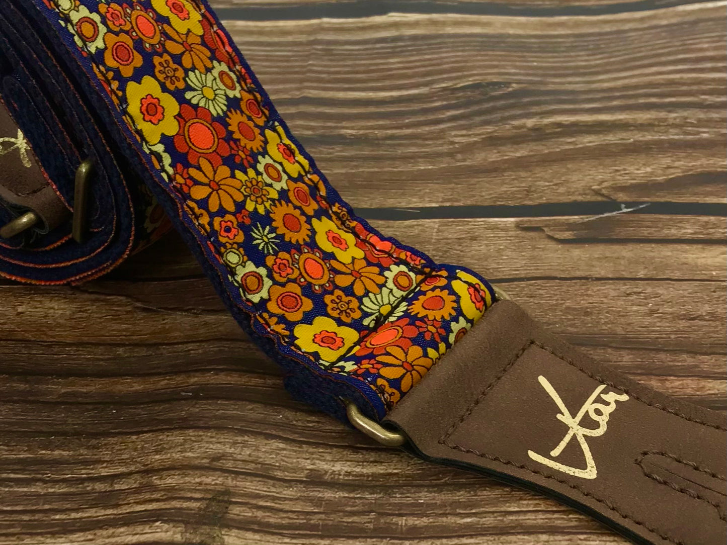 Guitar Strap - Vegan Golden Floral Cotton Hemp Strap by Vtar