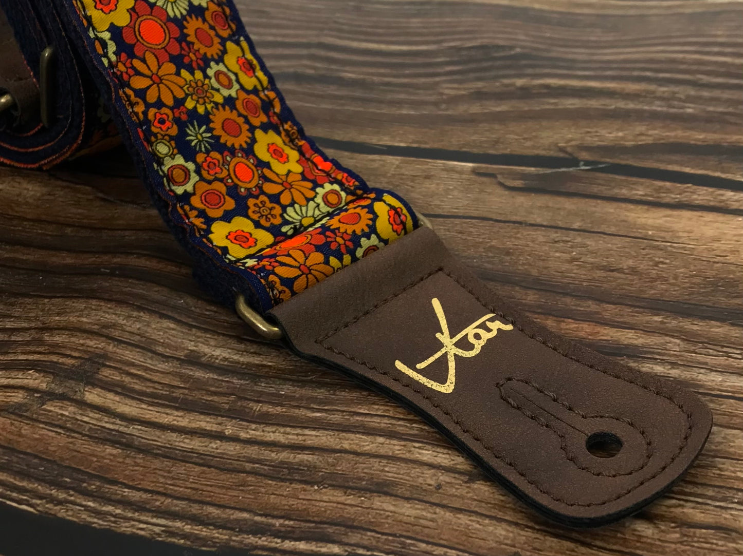 Guitar Strap - Vegan Golden Floral Cotton Hemp Strap by Vtar