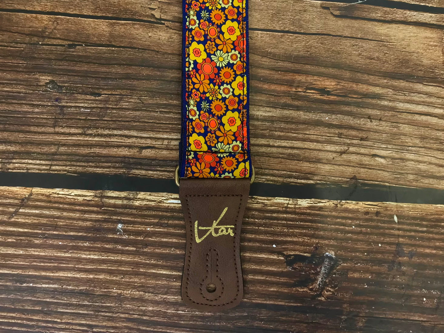 Guitar Strap - Vegan Golden Floral Cotton Hemp Strap by Vtar