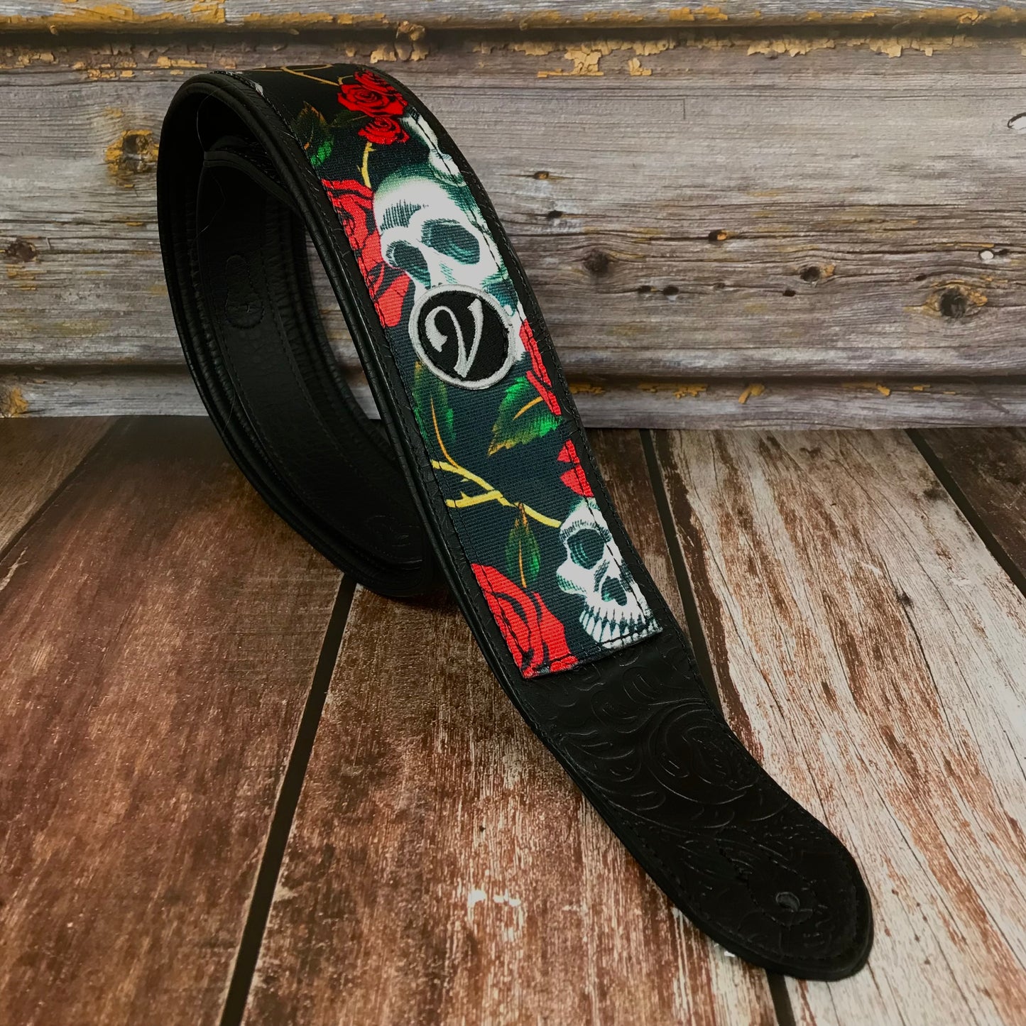 Guitar Strap - Vegan Padded Skull and Rose by Vtar