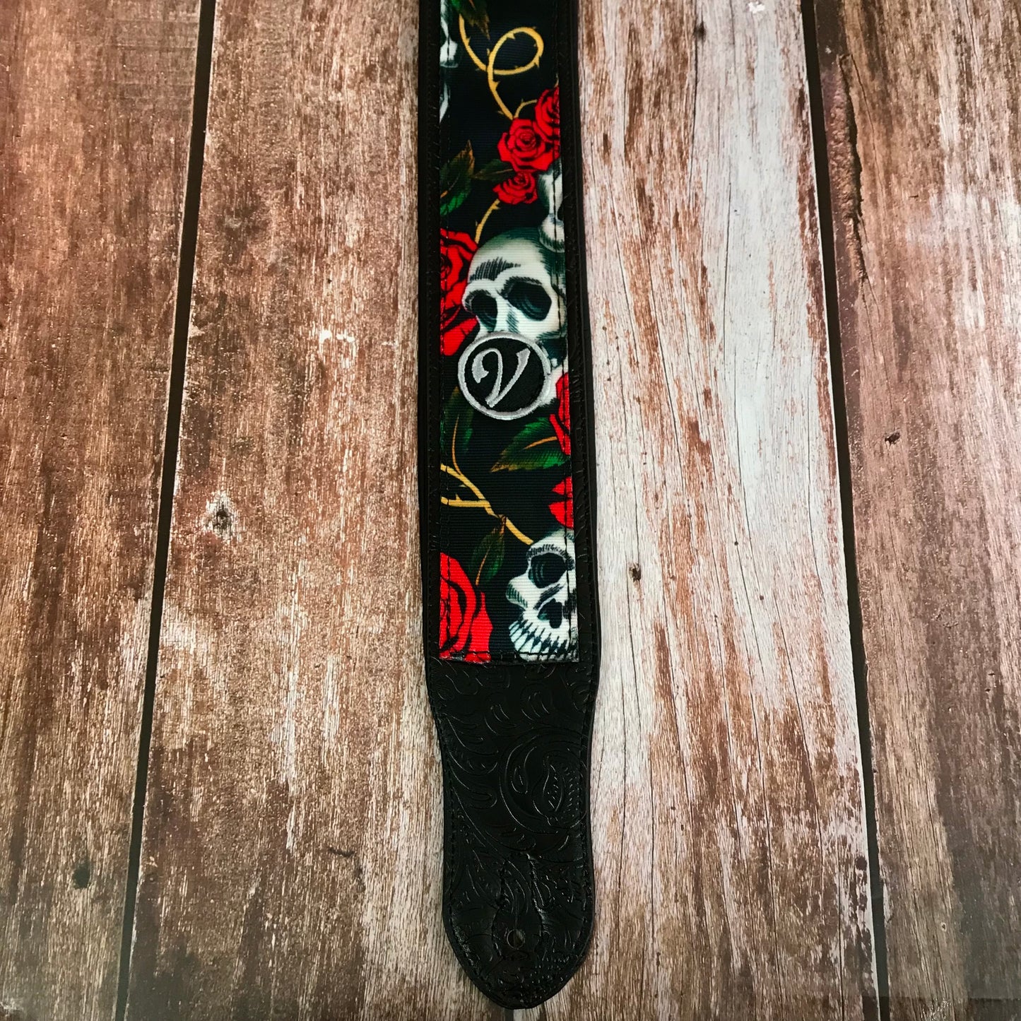 Guitar Strap - Vegan Padded Skull and Rose by Vtar