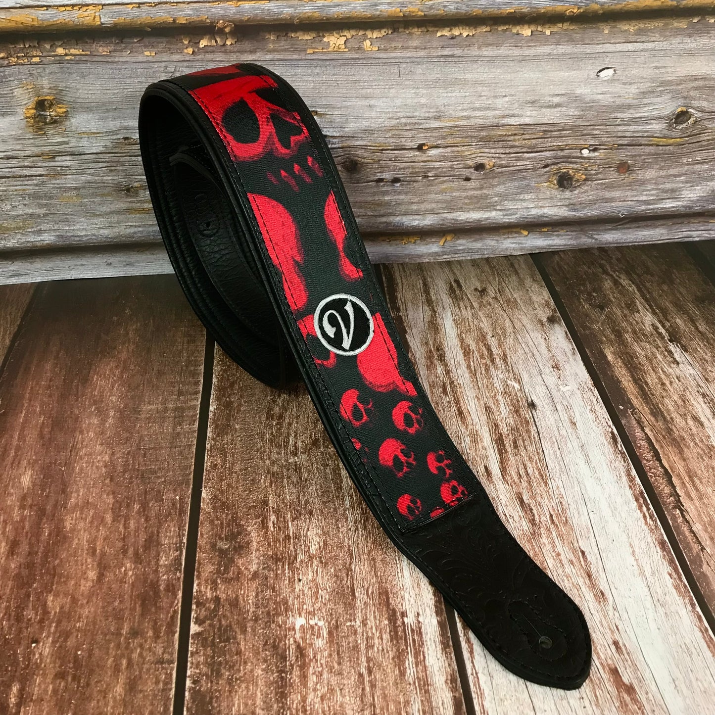 Guitar Strap - Vegan Padded Red Skull by Vtar