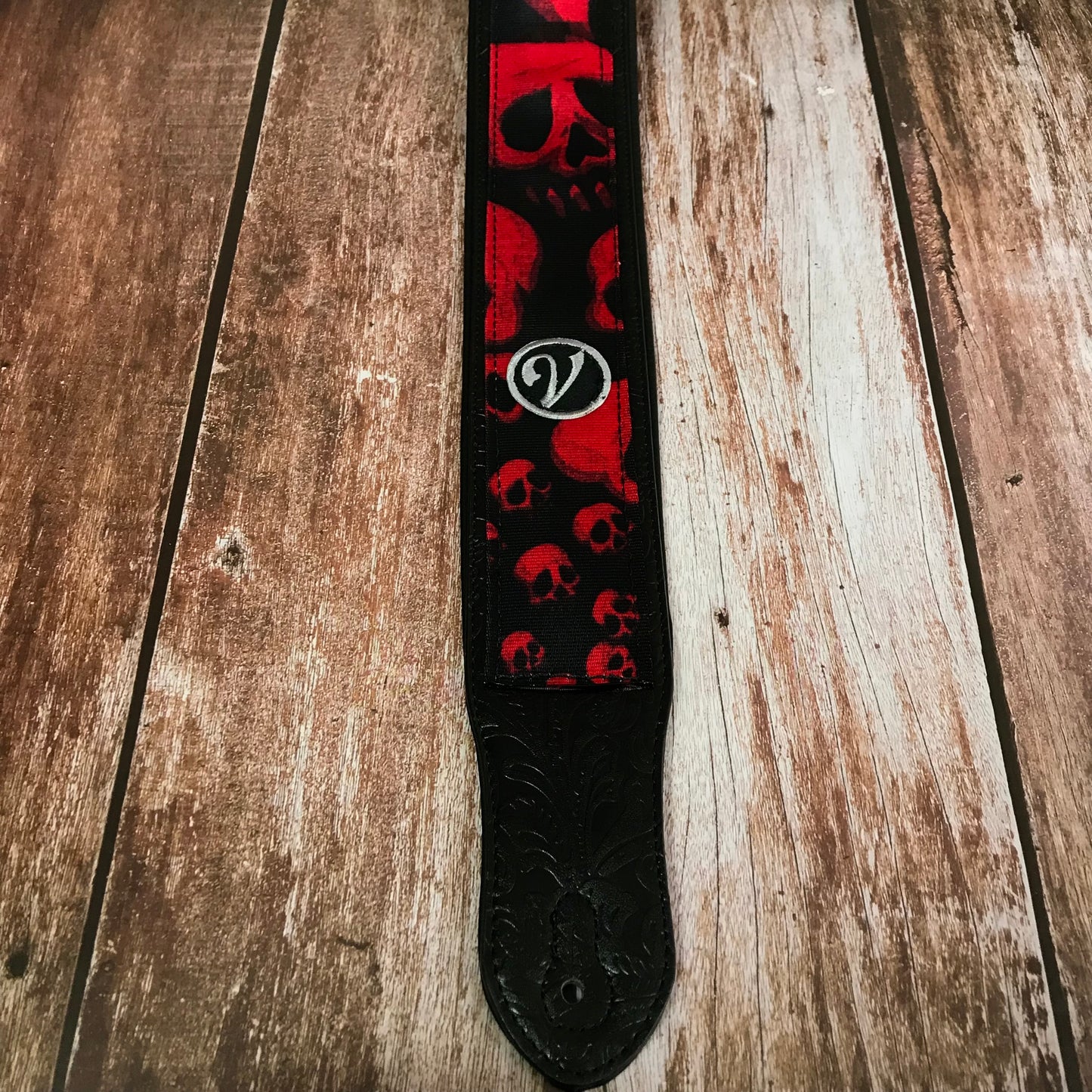 Guitar Strap - Vegan Padded Red Skull by Vtar