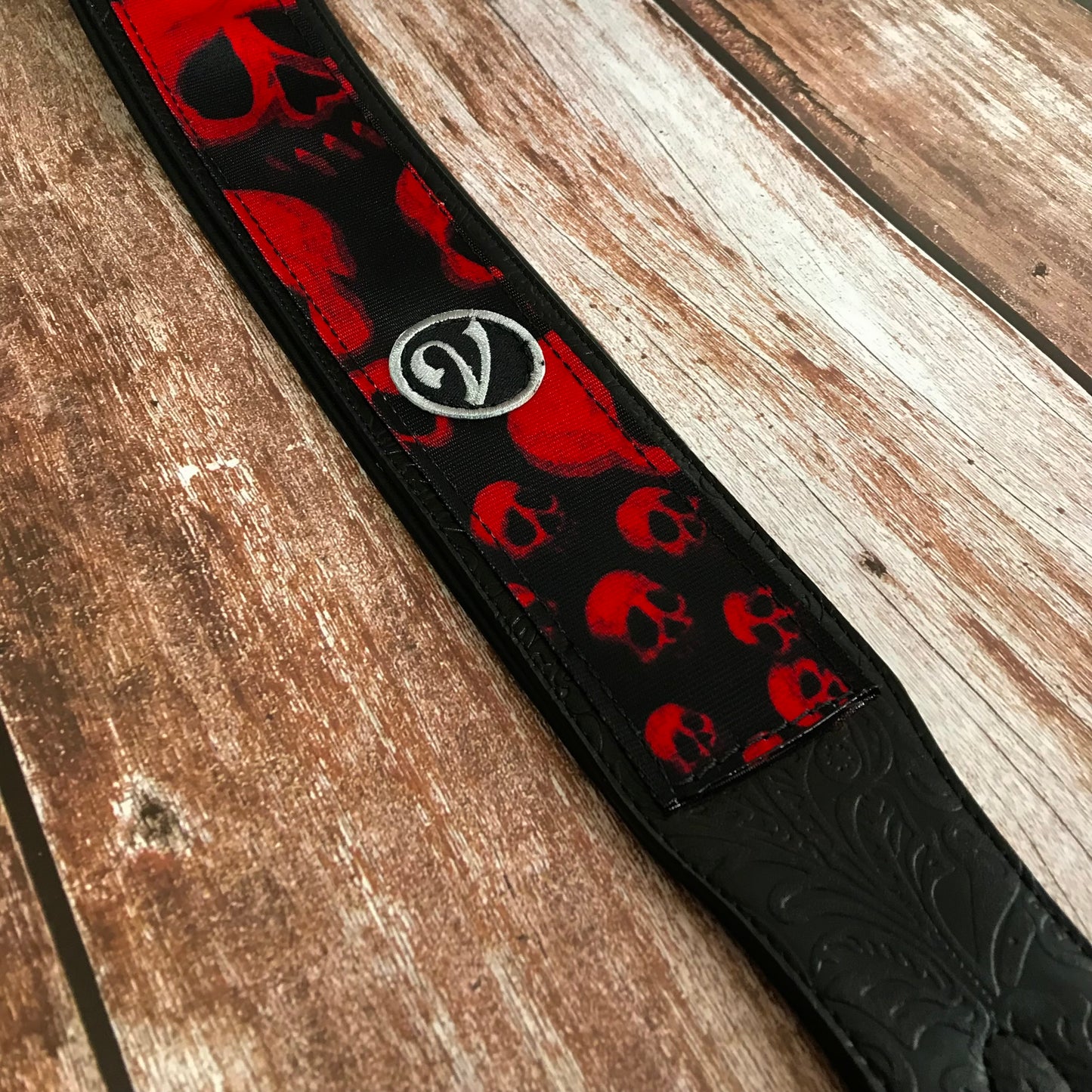 Guitar Strap - Vegan Padded Red Skull by Vtar