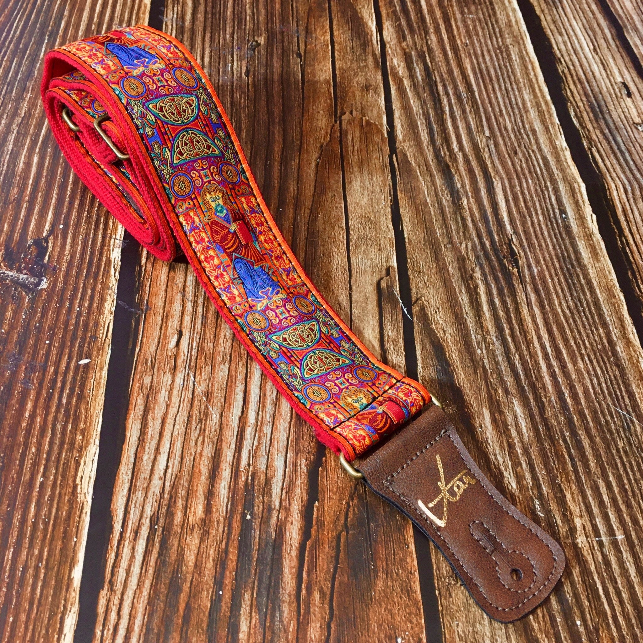 Handmade Irish Celtic Book Of Kells Brown outlet Hemp Guitar Strap by VTAR, Made with Brown Vegan Leather & Brass Acoustic, Bass and Electric